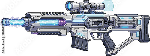 Futuristic Sci-Fi Energy Rifle with Glowing Blue Laser Beam