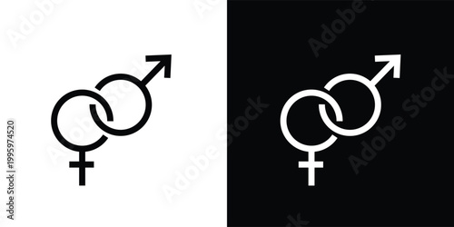 Interconnected male and female gender symbols in black and white