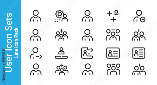 User icon set for system interface elements including people groups settings and connections.