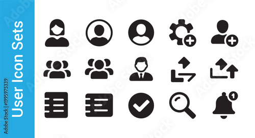 Professional pack of user management and profile navigation icons for digital software and dashboard systems.