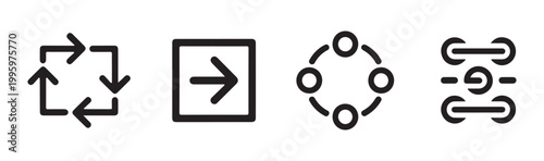 Data synchronization and directional arrow icons set with circular connection and network link line style.