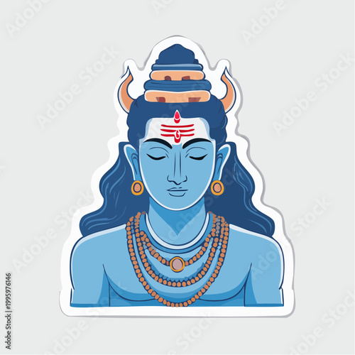 Illustration of Lord Shiva with blue skin and third eye