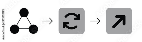 Process flow diagram with molecular structure transformation growth arrow and refresh icons abstract vector illustration.