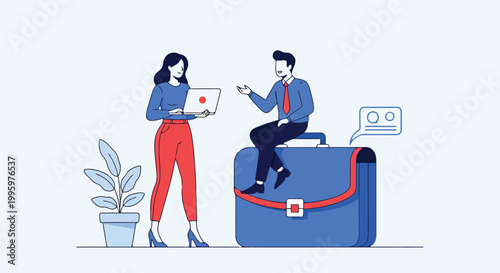 Modern Business Communication Concept with Laptop Work, Online Collaboration, Digital Marketing Strategy and Professional Team Discussion Illustration