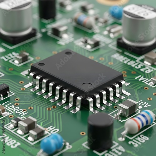 Close-up of a circuit board with electronic components.