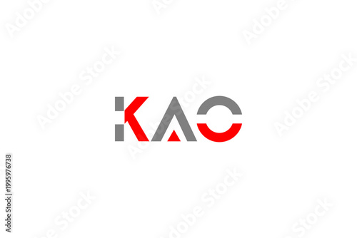 KAO Logo Design: Modern Red and Grey Minimalist Typography for Corporate Branding and Business Identity