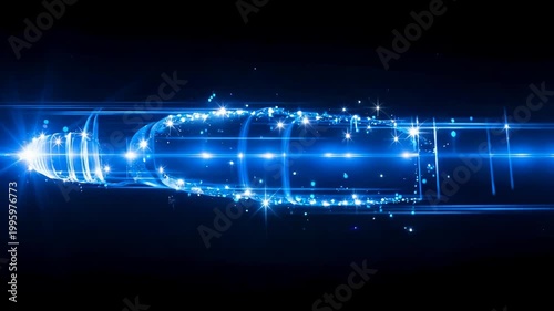 Abstract blue light trails and glowing particles