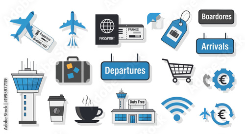 Airport and travel icons.