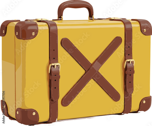 Vintage travel suitcase with leather straps retro luggage classic baggage icon for tourism journey adventure vector illustration isolated on light background