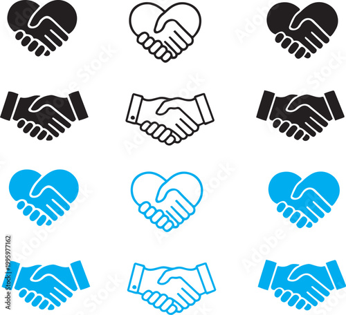 Handshake Icon Set – Soul Brother and Heart Handshake Vector Illustration Collection