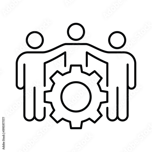 People with gear for teamwork system and business cooperation line icon