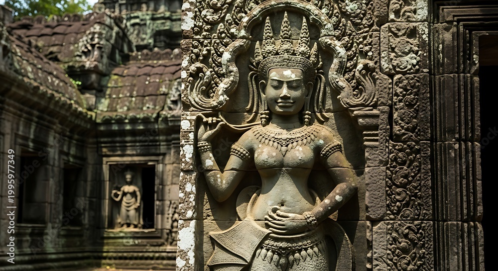 Obraz premium Ancient Temple Statue - A Detailed View of Art and History.