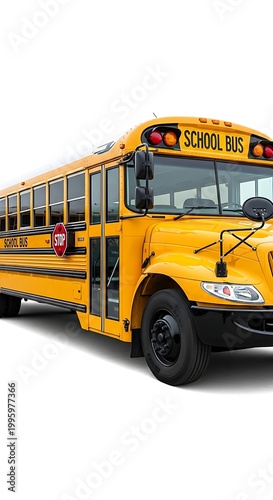 Bright Yellow School Bus on White Background Transportation.