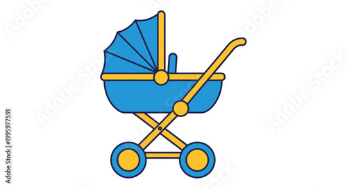 Baby Stroller Blue Yellow Wheels.