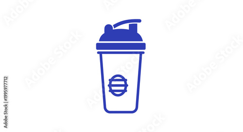 Blue sports protein shaker bottle icon.