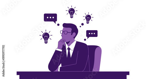 Businessman thinking with ideas and thoughts above his head