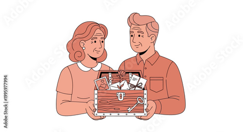 Couple holding a treasure chest.