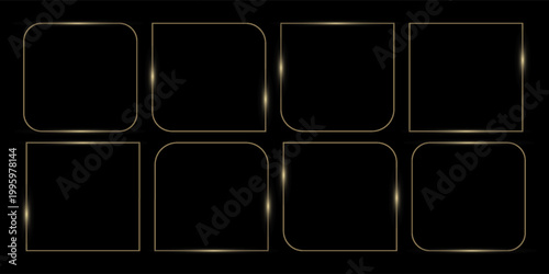 Set of aesthetic golden line frames, text boxes vector elements
