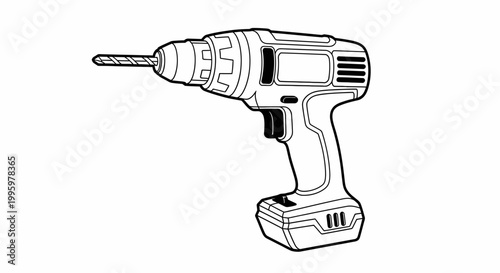 Line art illustration of a cordless power drill