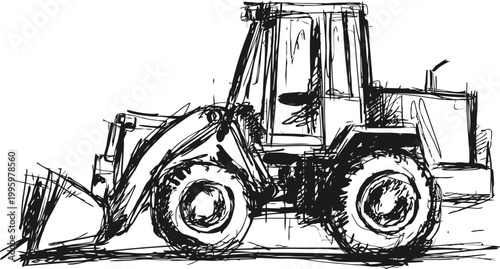 construction loader vehicle side view sketch heavy equipment machinery for digging and earthmoving