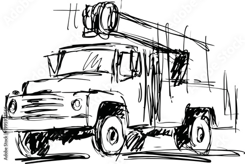 utility truck with extended boom lift service vehicle for electrical, maintenance, and construction work