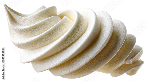 Vanilla whipped cream swirl dollop isolated cutout with detailed airy texture on transparent background