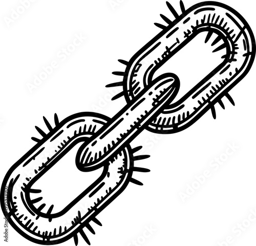 Rusty metal chain link close up old iron connecting links with corrosion and rough texture