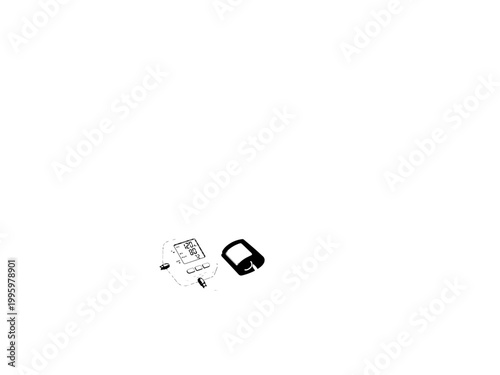 Black and White Electronic Chip Module and Abstract Connector Vector Icon