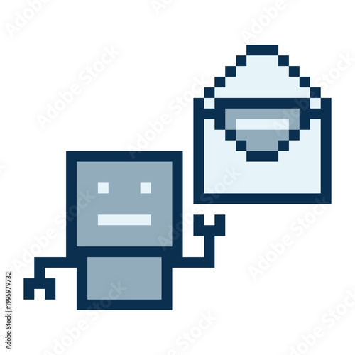 Cartoon cute ai robot robotic toy with chat bot,8 bit,artificial intelligence,pixel.