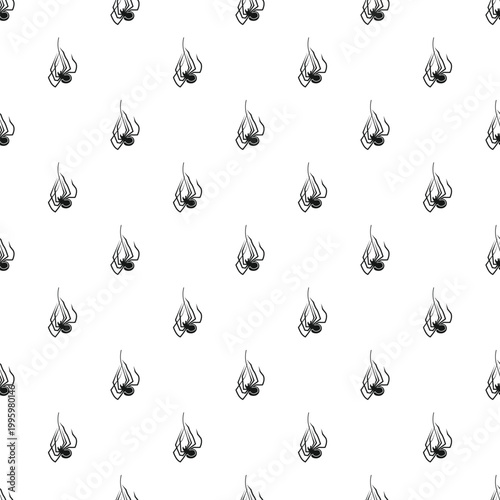 Repeating black spiders hanging on a white seamless background