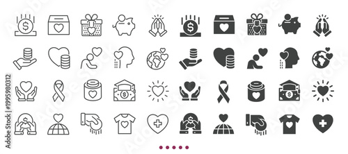 Charity icons collection. Multi series icons. Line and glyph solid web icons collection