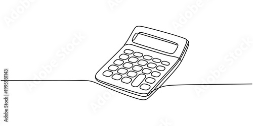 Calculator accounting tool in continuous one line drawing. Single line art illustration of calculator. Editable vector. one line Icon drawing