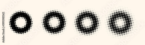 Set of abstract halftone round frames with dotted gradient progression 