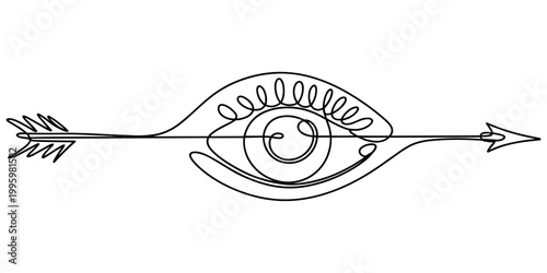 Target continuous one line drawing, Continuous drawing of a single editable target line in the center with an arrow. Concept for the business of hitting the target. 
