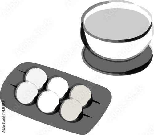 三色団子の和菓子と緑茶のイラスト