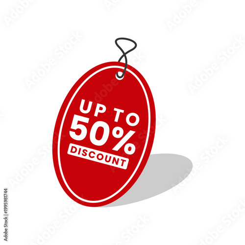 Red Oval Sale Tag with 50 Percent Discount Offer