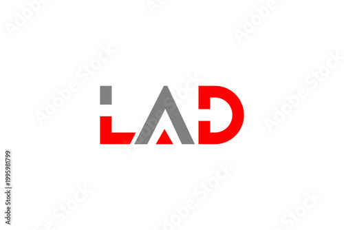 LAD Logo Design: Red and Grey Modern Minimalist Geometric Lettermark Vector Icon for Brand Identity