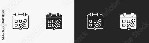 Set of Planning icon in black and white collection