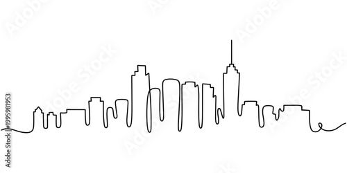 One continuous line drawing of Madrid city skyline, Spain. Beautiful skyscraper. World landscape tourism travel vacation wall decor poster concept. one line Icon drawing