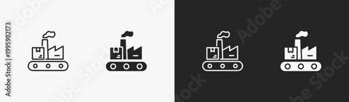 Set of Production icon in black and white collection