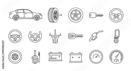 Collection of Car Parts and Automotive Icons.