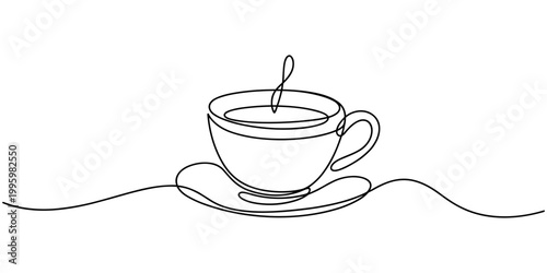 Self drawing line animation Coffee or tea cup with heart continuous one single line drawn concept video, Full length one line animation of cup of coffee with heart shape, Minimalist style single line.