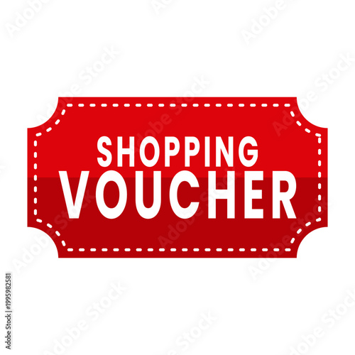 Red Shopping Voucher Ticket Icon and Promo Label