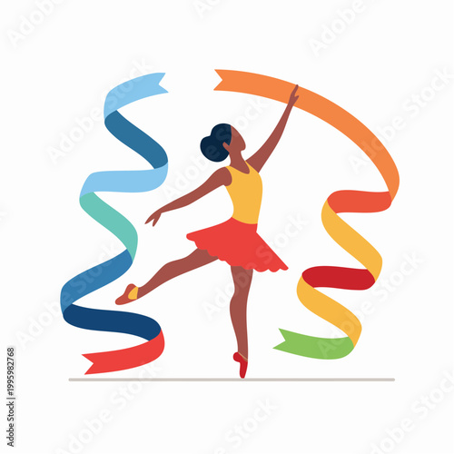 Rhythmic Gymnastics Dancer with Colorful Ribbons