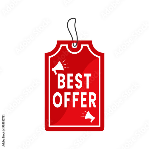 Red Best Offer Price Tag with Megaphone Icons Vector