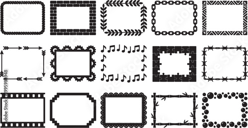 Collection of decorative graphic design frames and borders isolated on transparent background