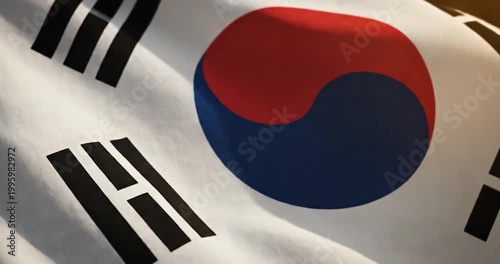 South Korean flag waving slowly in the wind as a symbol of the nation