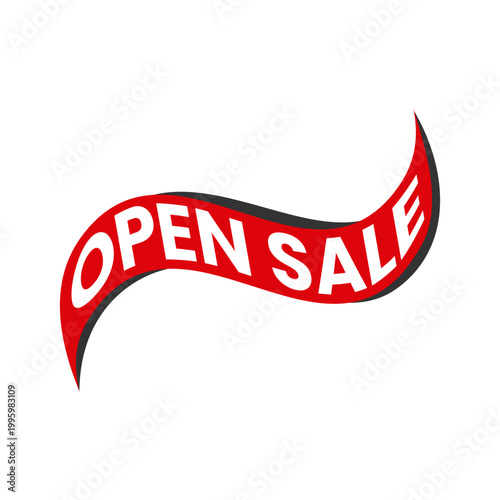 Red Wavy Ribbon Banner with Open Sale Text for Promotion