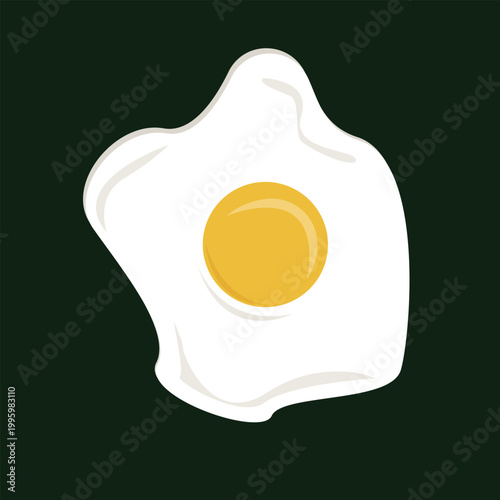 Fried Egg Vector Illustration – Sunny Side Up Egg, Minimal Flat Food Design with Bright Golden Yolk, Isolated Element