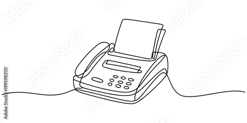 fax machine icon continuous one line drawing, Fax Machine line icon, Fax Line Icon, Printer One line drawing. one line Icon drawing